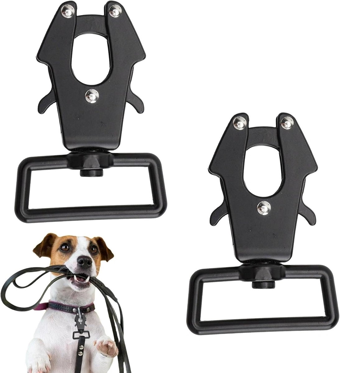 Hondenriem set van 2 - veiligheidskarabiner hond, karabijnhaak, hondenriem met karabijnhaak, draaischarnier en kikkerclip, heavy duty 170 kg, snelsluiting voor training en