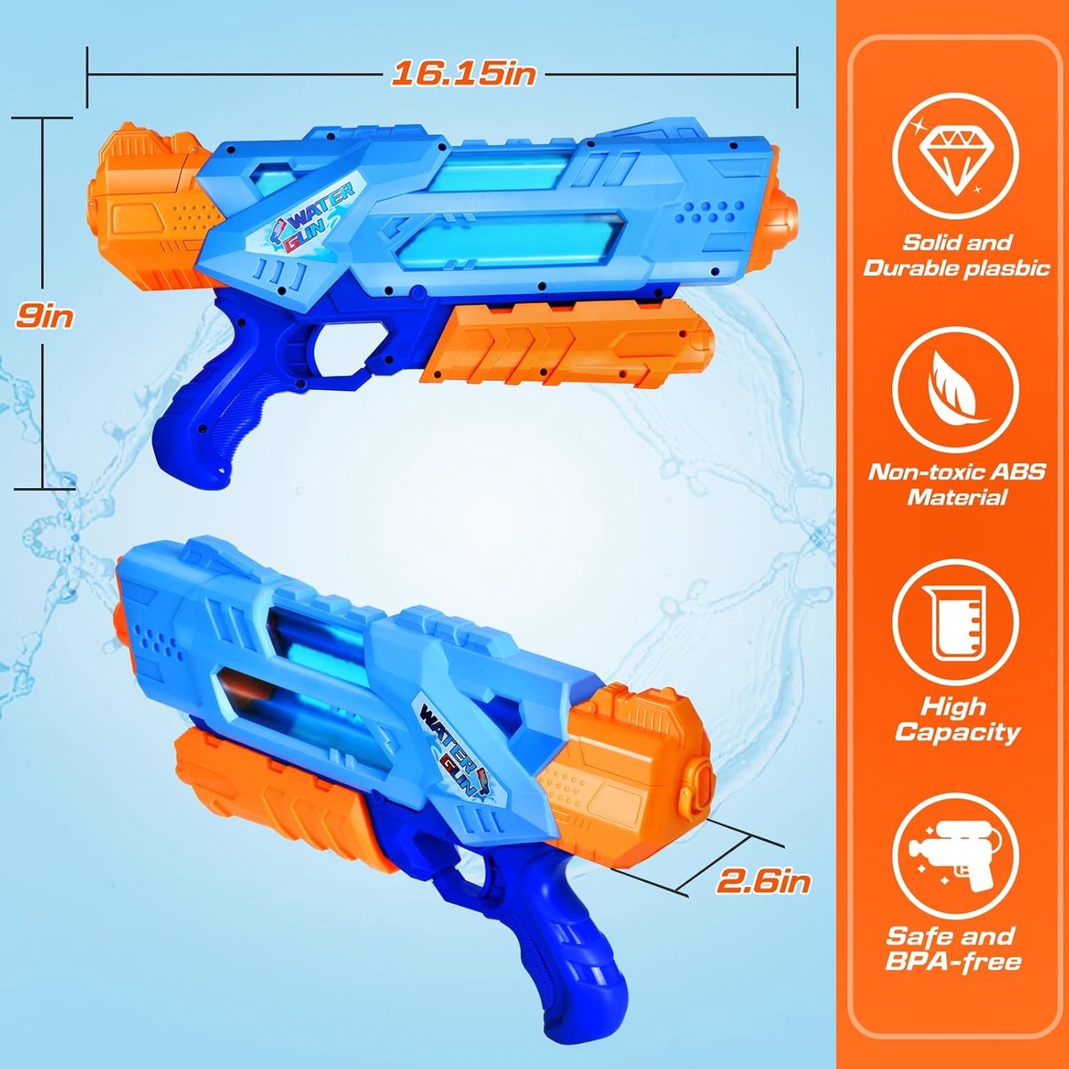 Waterpistolen voor volwassenen en kinderen, set van 2 superwaterpistolen met een bereik van 10 m, cadeau-idee voor zomerse watergevechten in de tuin, zwembad