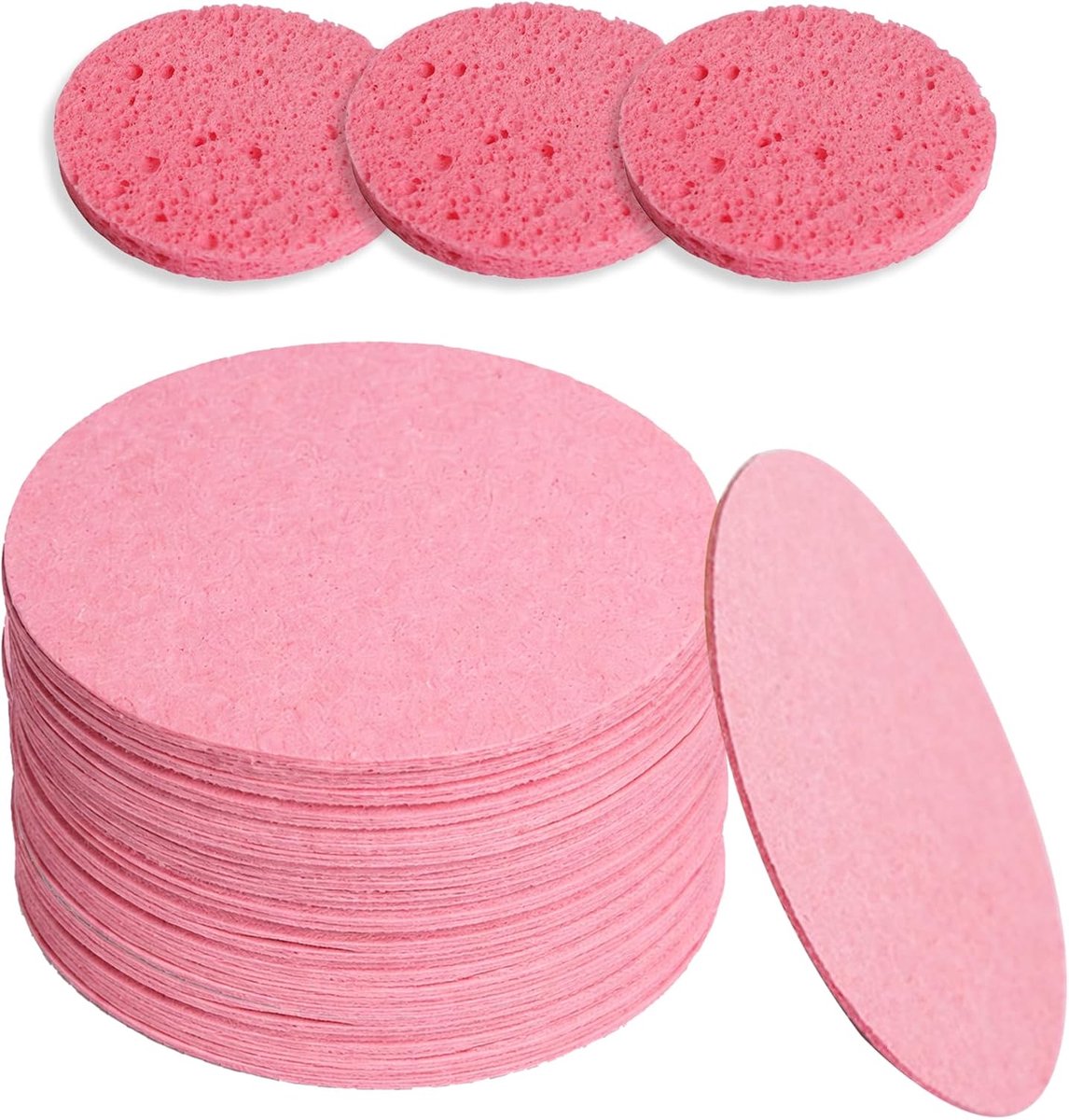 30 stuks roze gecomprimeerde gezichtsspons, natuurlijke reinigingsspons voor gezicht, cellulose reinigingspads voor gezichtsreiniging, peeling-masker, SPA-massage, make-up verwijdering