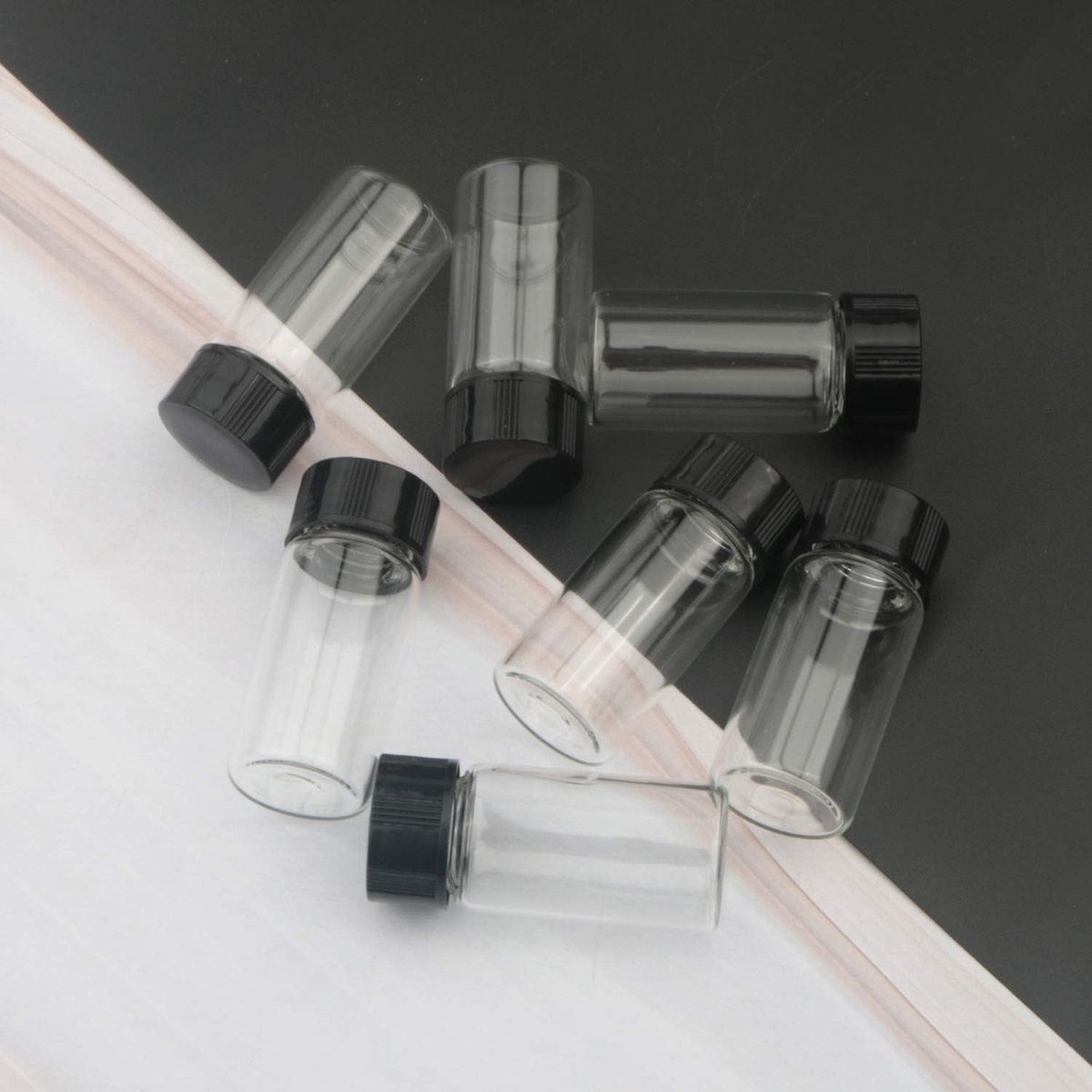 5 ml (2 oz) Duidelijke vloeibare bemonstering monster,Geneeskunde glazen fles met zwarte schroefdop 30 stuks