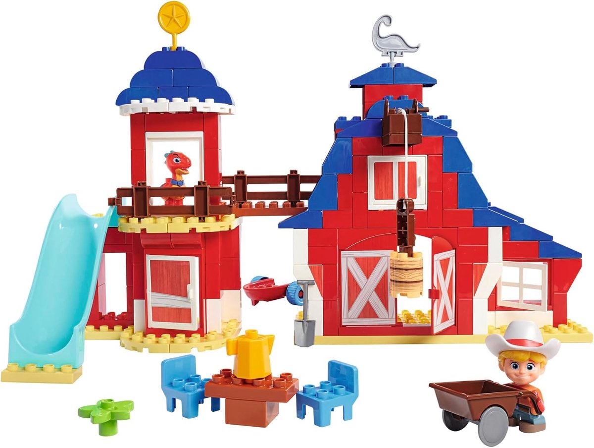 Dino Ranch Clubhaus XXL speelset (168 bouwstenen) voor groot clubhuis met meerdere verdiepingen, speelfiguur Jon, dino-figuur flits en accessoires, voor kinderen van 18 maanden tot 5 jaar