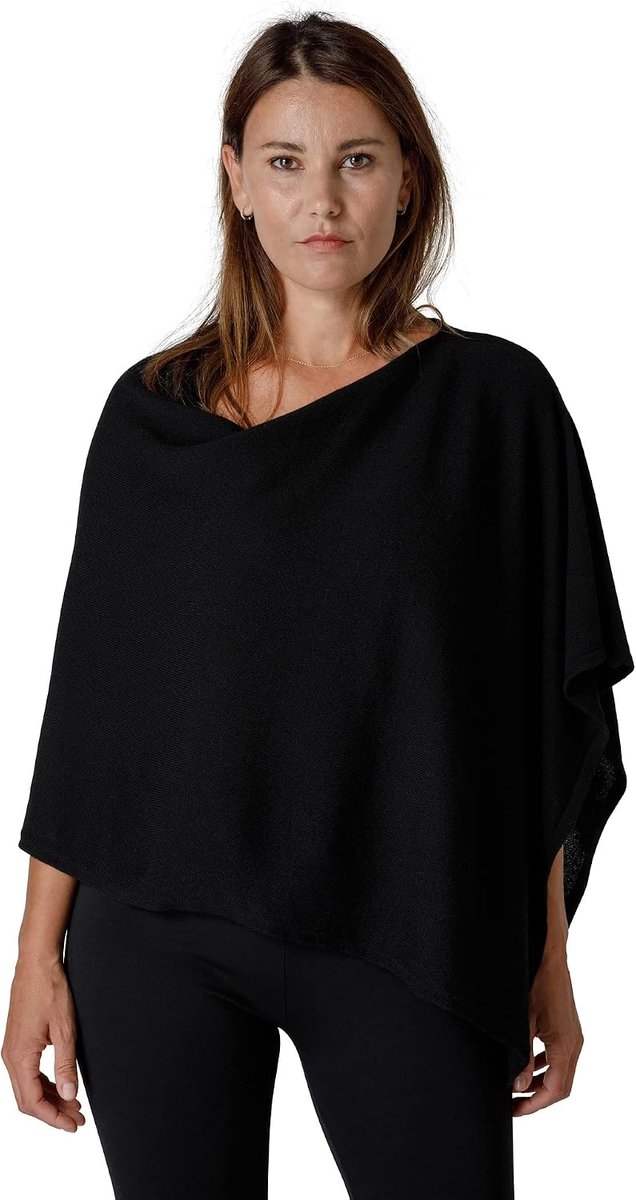 Cashmere galvan Ponchio | 100% zuiver kasjmier | Made in Italy, zwart.,