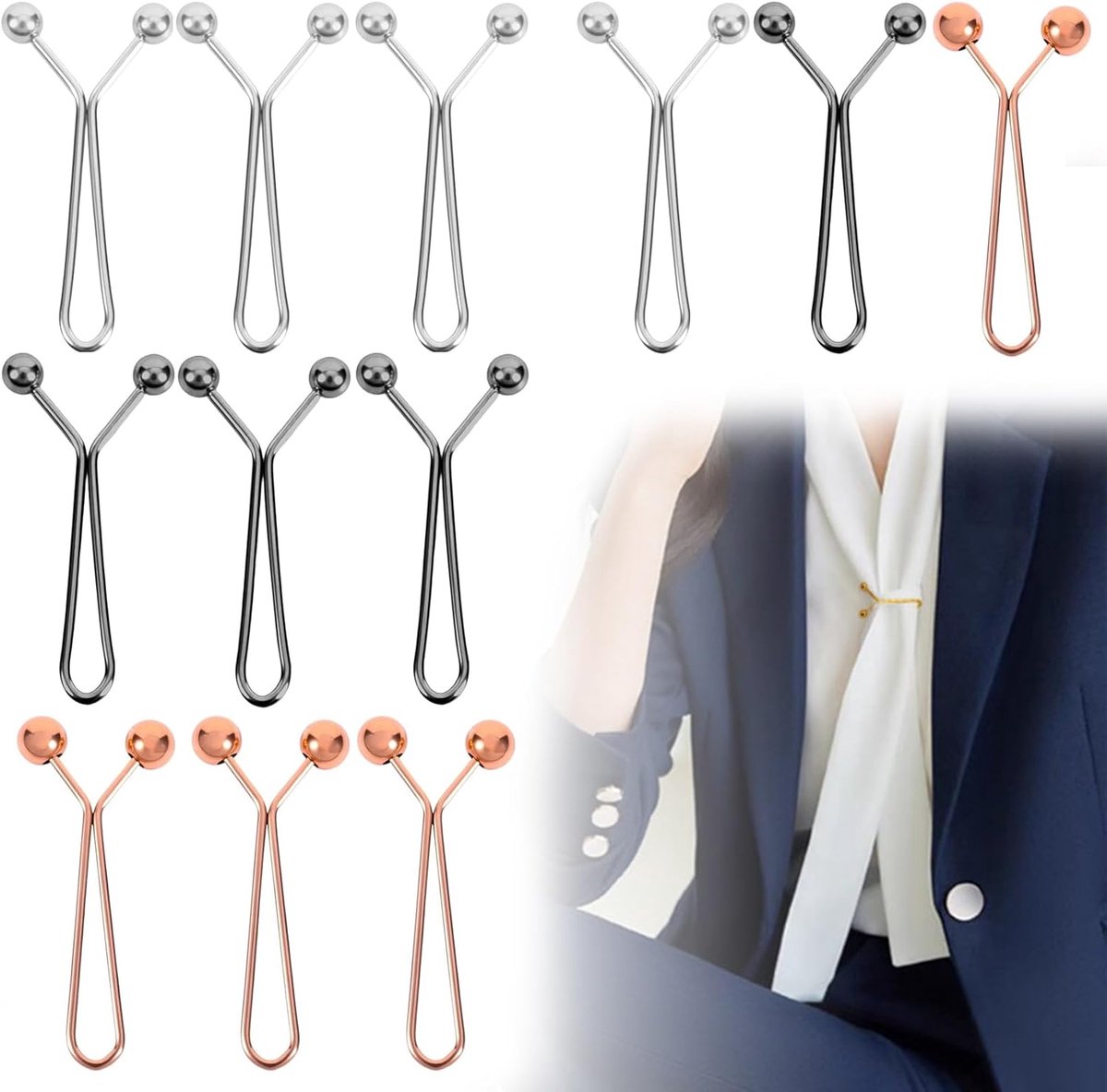 12 stuks elegante sjaalringen voor vrouwen hoek kleding gesp gesp ringclip voor sjaal, stropdas en hoek-T-shirt, accessoire voor dameskleding (3 kleuren)