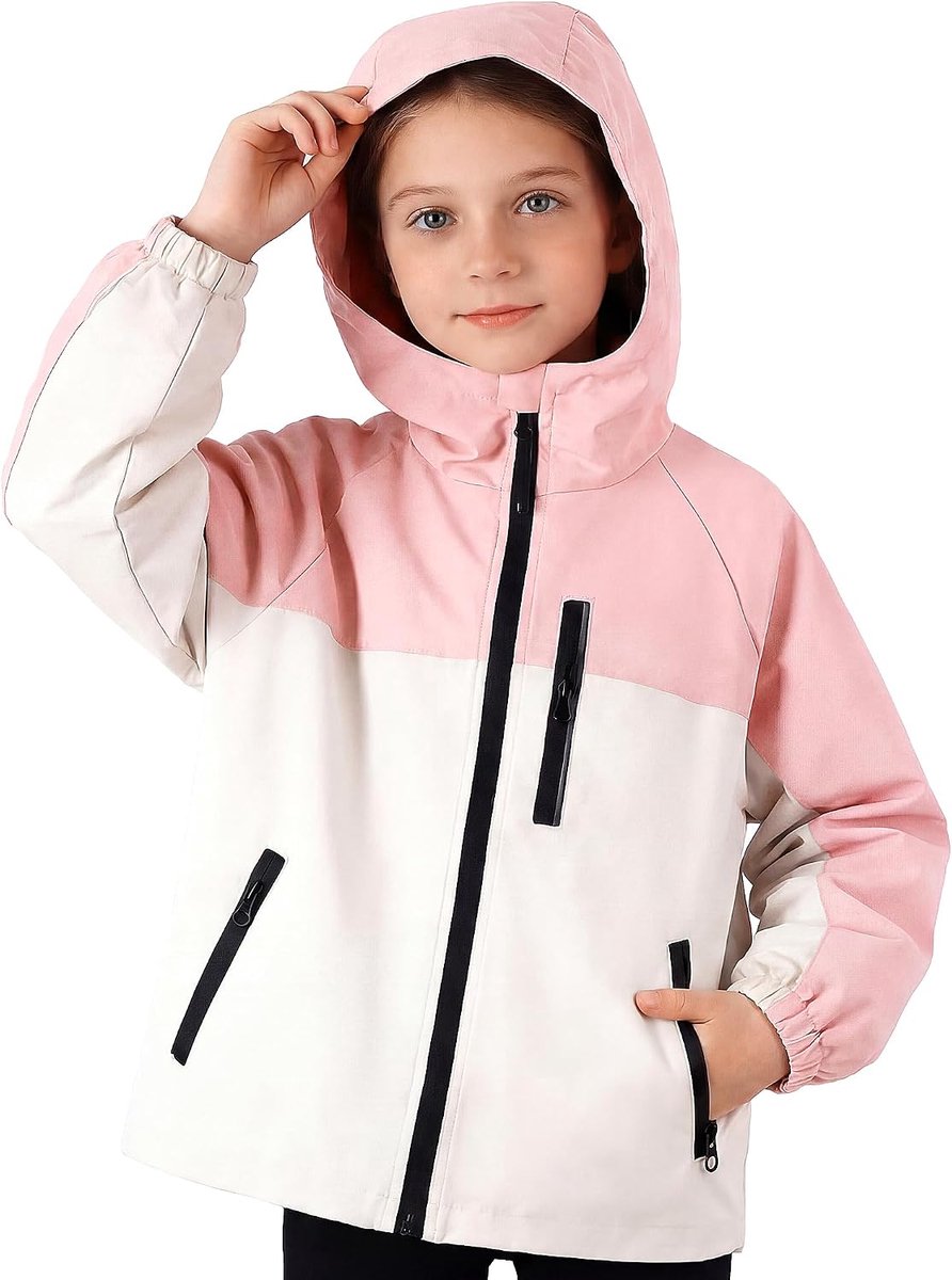 Waterdicht Winddicht Regenjas met Reflecterende Strepen en Capuchon Lichtgewicht Windbreaker Meisjes Functionele Bovenkleding School Kamperen voor Leeftijd 5-13