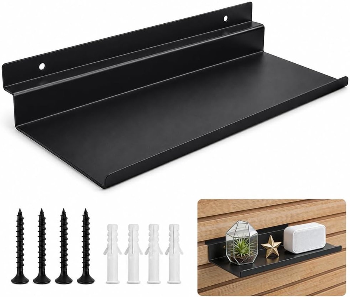 Plank voor akoestische platen, 25 x 10 cm, rek voor akoestische platen, wandorganizer voor decoratieve en moderne opslag, 2 stuks