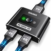 Sounix Bi-Directional HDMI Switch - HDMI Splitter - 4k@60Hz - HDMI Switch 2 Poorts - 2 In 1 Uit / 1 in 2 uit - Aluminium - Zwart