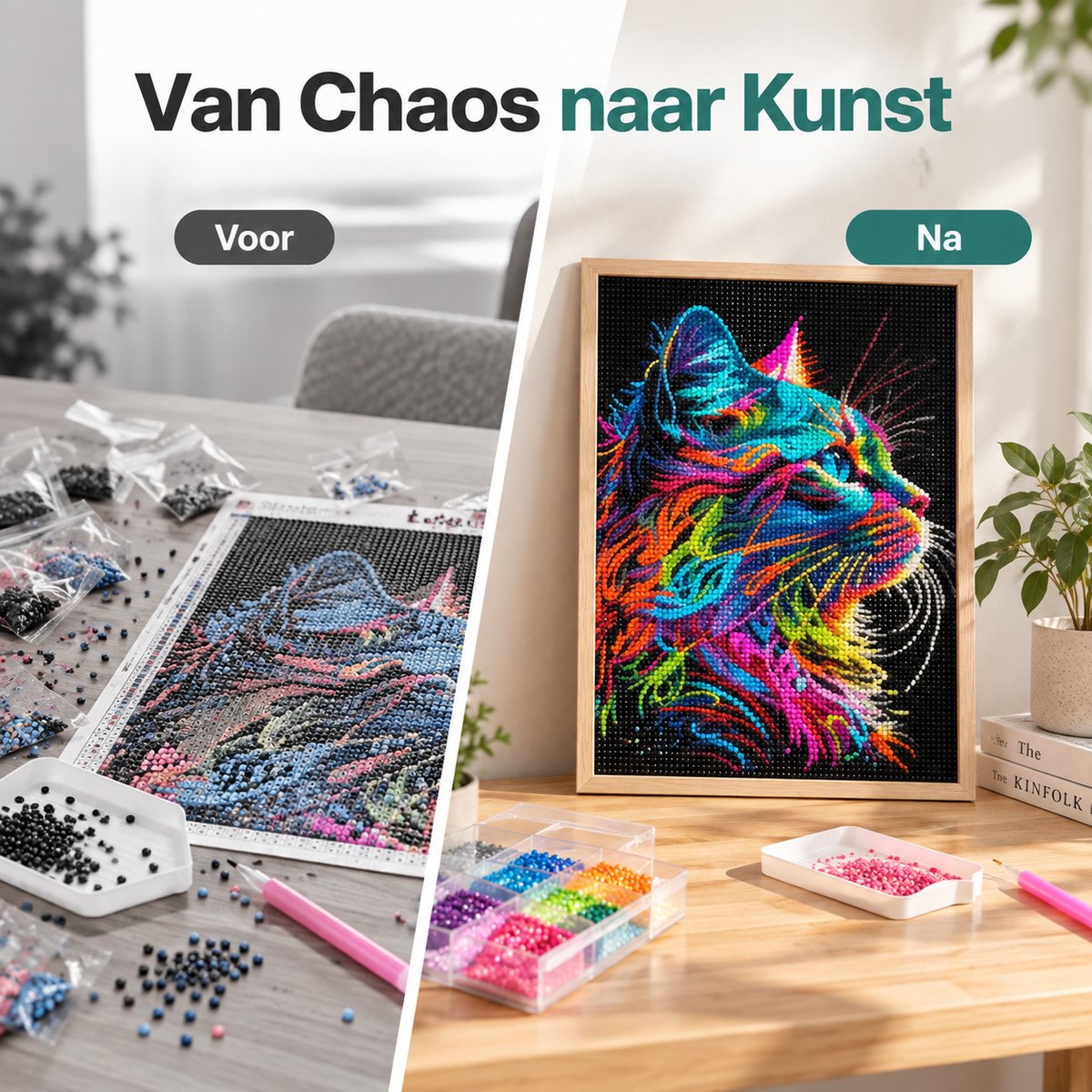 BOTC Diamond Painting Volwassenen - Diamond Painting Kinderen - Diamond Painting Pakket Volledig - Kat - 30x40CM — afbeelding 3