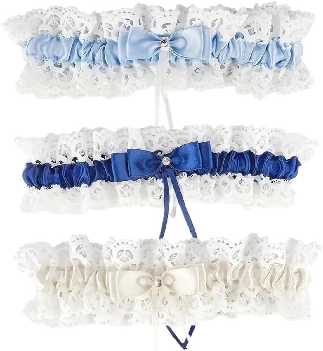 Kousenband van witte kant, voor de bruid, bruiloftskousenband, bruidskousenband in drie kleuren, eenheidsmaat
