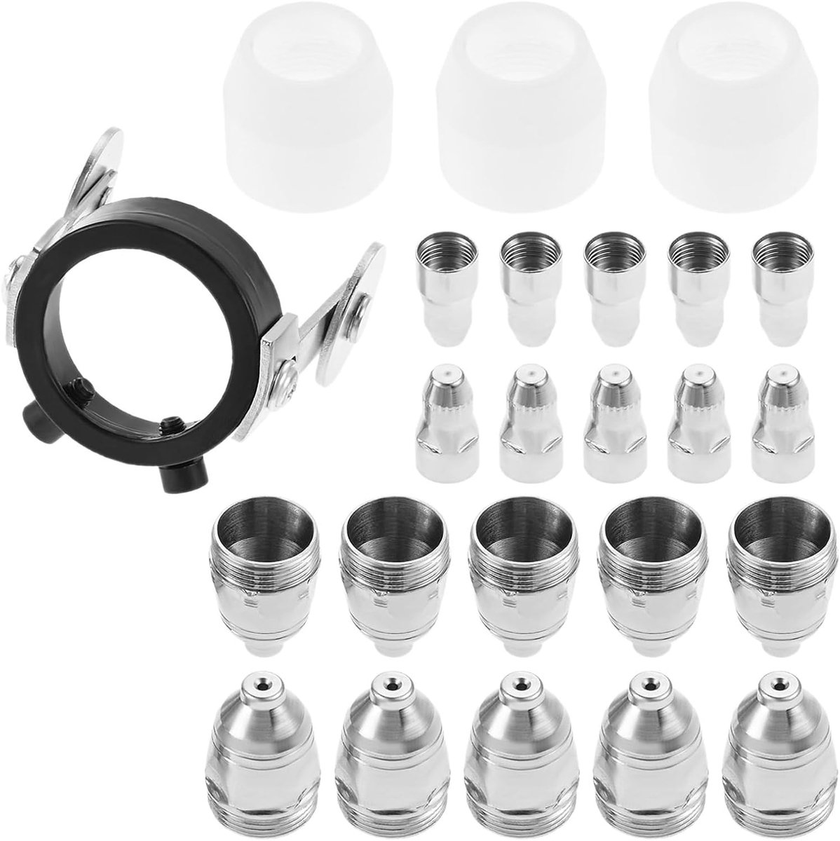 Plasmaaccessoires, slijtageonderdelen, plasmasproeiers + elektroden + keramische doppen + rolgeleidingswiel voor P80 plasmasnijder-brander, 24-delige set