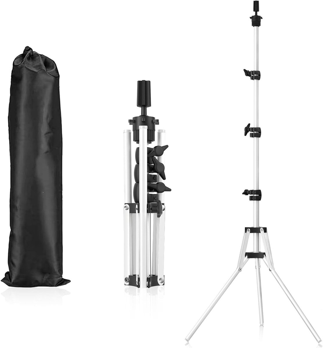 160 cm, verstelbare pruikstandaard uit versterkt metaal, voor cosmetologie en kappersopleiding (wit)