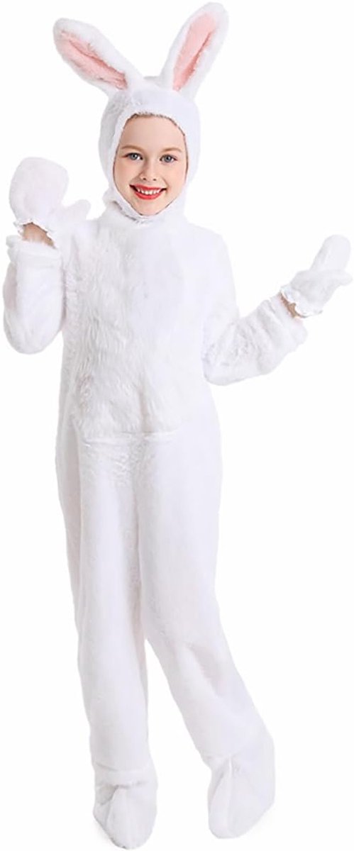 Paashaas Kostuum Wit Konijn Dier Pluche Set Onesie voor Kind Kerst Halloween Cosplay Eendelig Kostuum