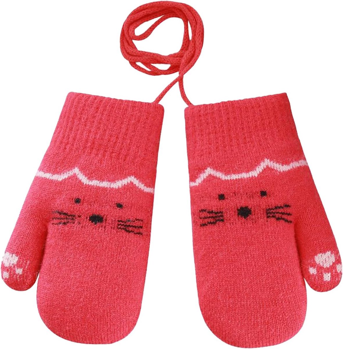 Wanten voor baby's, peuters, gebreide handschoenen voor 1, 2, 3 jaar, jongens, meisjes, winter, warme gebreide handschoenen met koord fleece binnenvoering