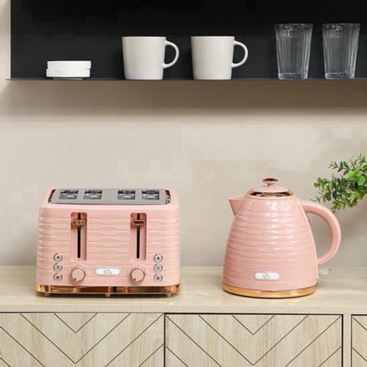 Ontbijtpakket Waterkoker – Broodrooster – Toaster – Kettle – 2-in-1 Set – Roze – 7 Bruiningsstanden – Ontdooien en Opwarmen