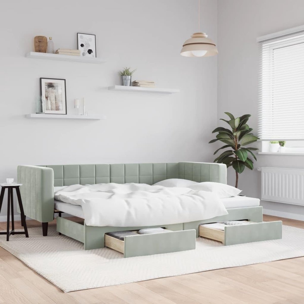 2 in 1 slaapbank met onderschuifbed Logeerbed met lades Lichtgrijs
