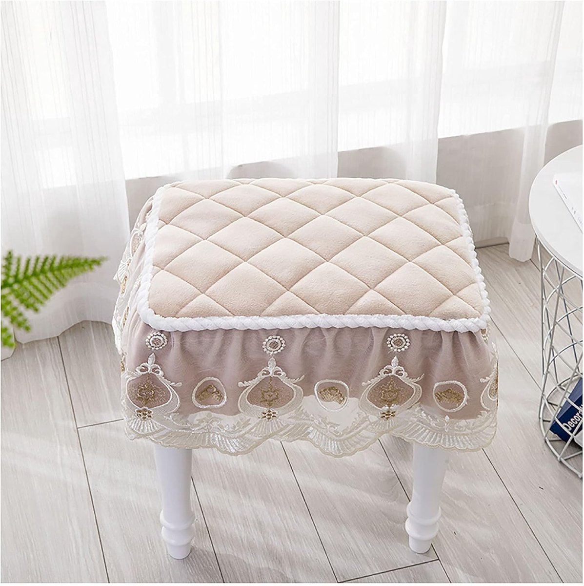 Stoel kussen, Stoelhoes, Piano kruk Stoel Bench Cover Versierd, 7 maten, Anti-slip bodem Stoel kussens voor Piano Single Seat/Dual Seat Bench Universal, meerdere kleuren Lace beige wit set van 2 30x40