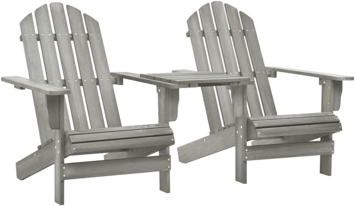 Adirondack Tuinstoelen met tafel van massief hout dennen grijs, 4-delige set voor terras en balkon met ergonomisch comfort en comfortabele zitting