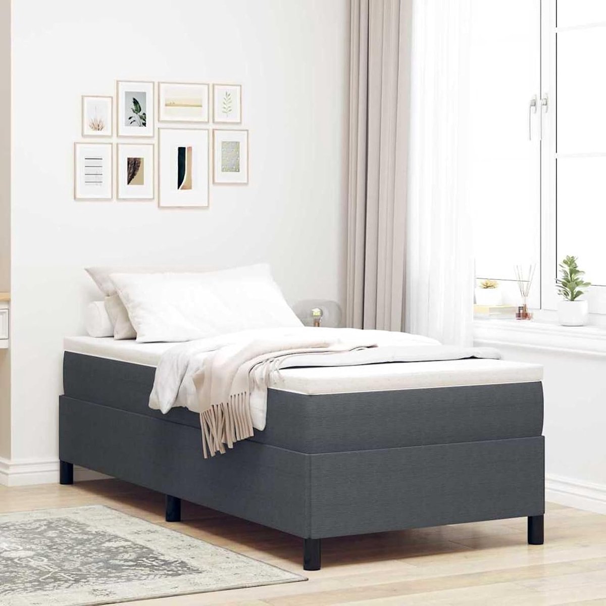 Bedframe donkergrijs 90x200 cm corduroy stof, bedframe bed tweepersoonsbed/eenpersoonsbed voor slaapkamer logeerkamer slaapzaal hotel 42006948