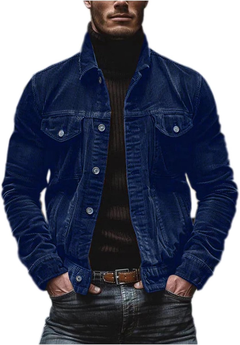 Heren zak corduroy lange mouwen gestreepte reversjas