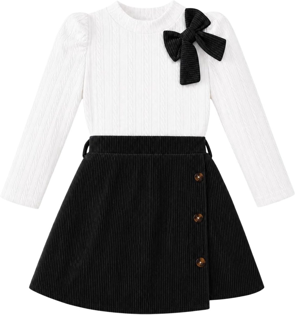 Jurken voor peuters, meisjes, 2-delige rokset, 1-6T, 2026 herfst, winter, mode, elegante strik, top en gebreide rok, outfits, kinderjurk voor casual feestjes