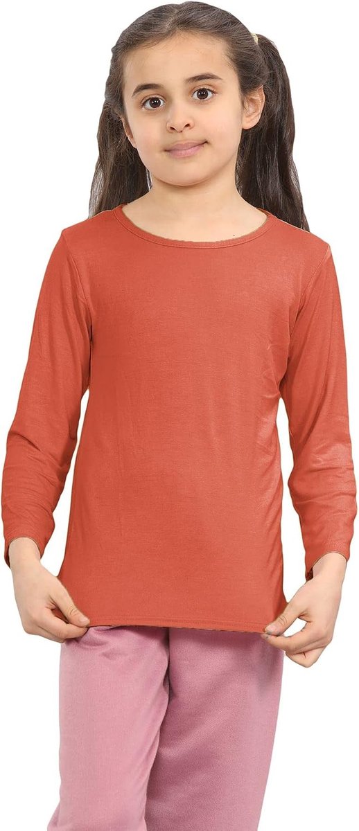 Schoolhemden - effen ronde hals meisjes T-shirt met lange mouwen - rekbaar en comfortabel meisjes T-shirts