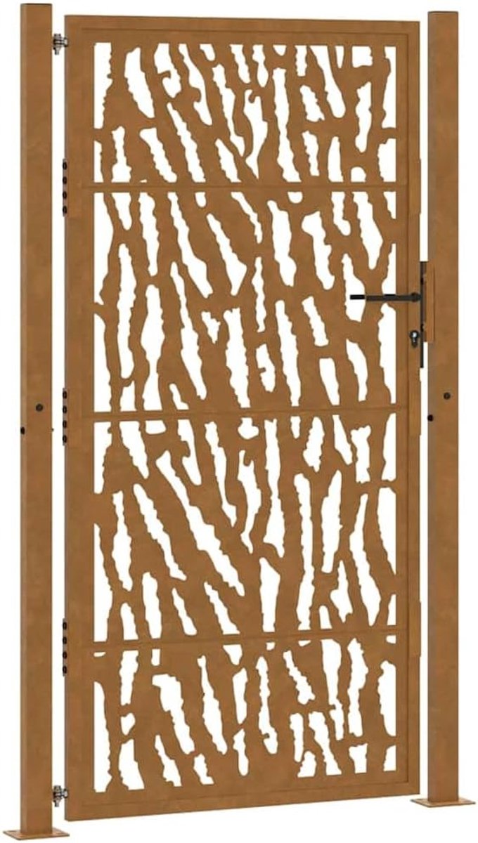 Tuinpoort 100x175 cm met trace-design, lasergesneden hekpoort van weerbestendig staal, afsluitbaar met drie sleutels, inclusief twee palen