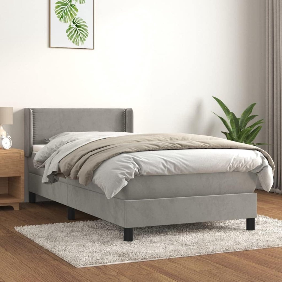 Boxspring met matras fluweel lichtgrijs 80x200 cm instelbaar hoofdbord pocketvering matras middelhard topmatras huidvriendelijk voor rustgevende nachtrust lezen tv kijken slaapkamer