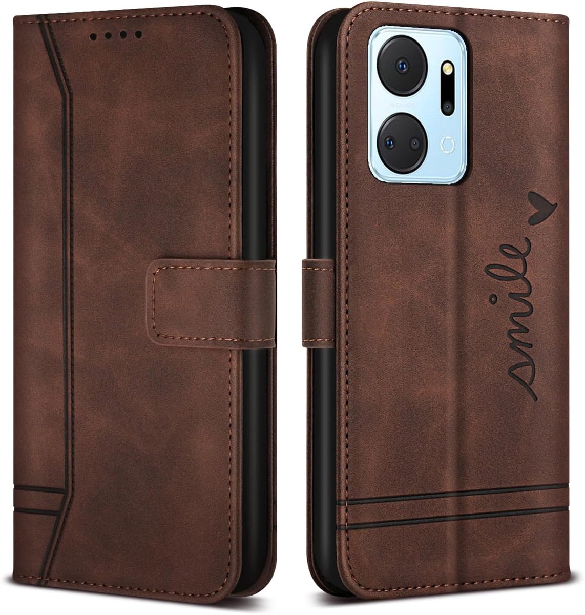 Telefoonhoesje voor Honor X7a Hoes, PU Lederen Flip Wallet Case met Kaartenvakken en Folio Cover Beschermhoesje voor Honor X7a Hoesje, Bruin