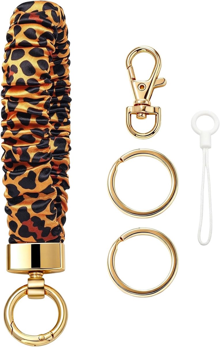 Luipaardprint Stretchy Wristlet Keychain, Scrunchie Sleutelhanger Armband voor Autosleutels,Zachte Satijnen Pols Sleutelhanger