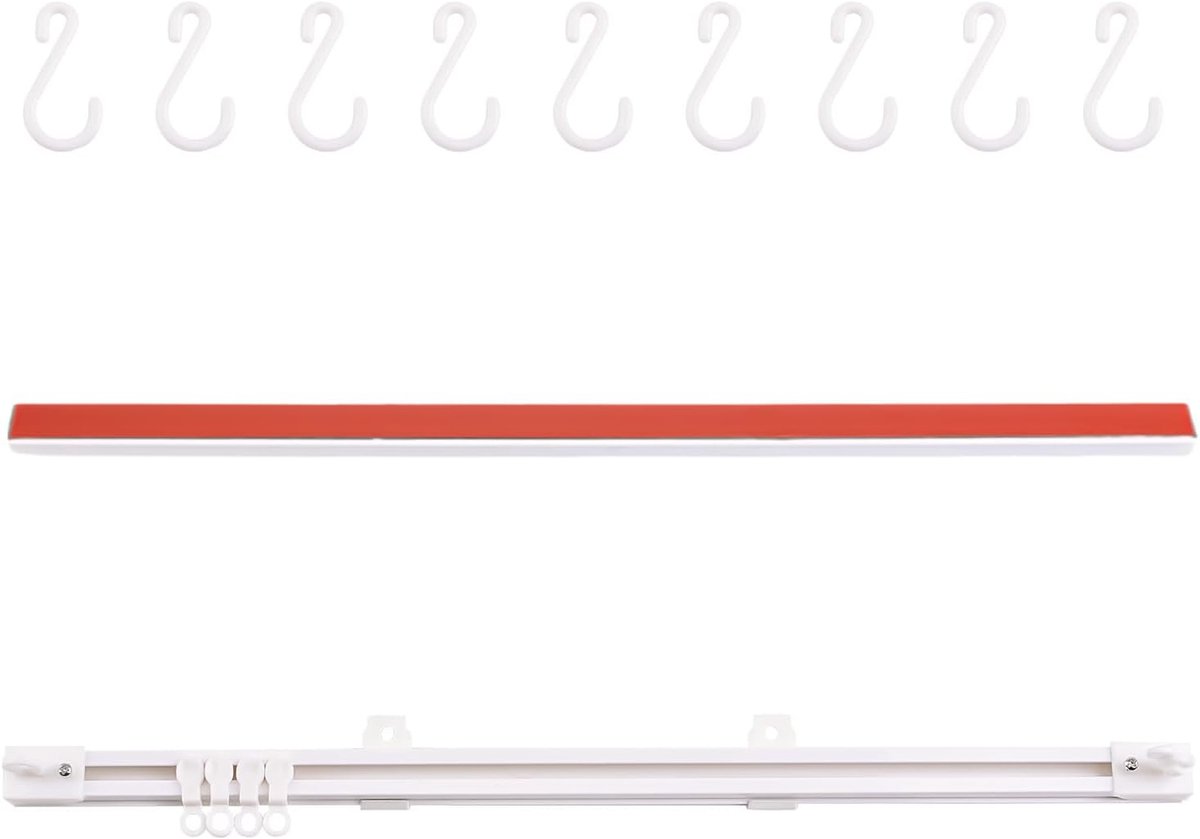 Dailygoods- Gordijnrail Wandmontage - Plafondrail zonder boren - Kamerverdeler - Gordijnhangers - Kunststof - Wit - Inclusief 1 set