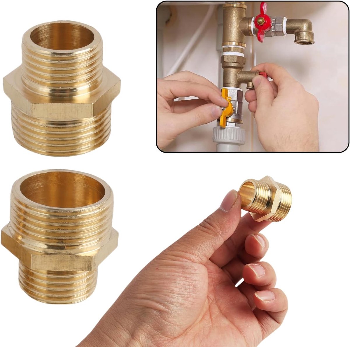 Dailygoods- Verloopstuk Set van 2 - Messing Reduceerbussen - 3/4 inch naar 1/2 inch - Slangaansluiting - Duurzaam Koper - Voor Sanitaire Installaties