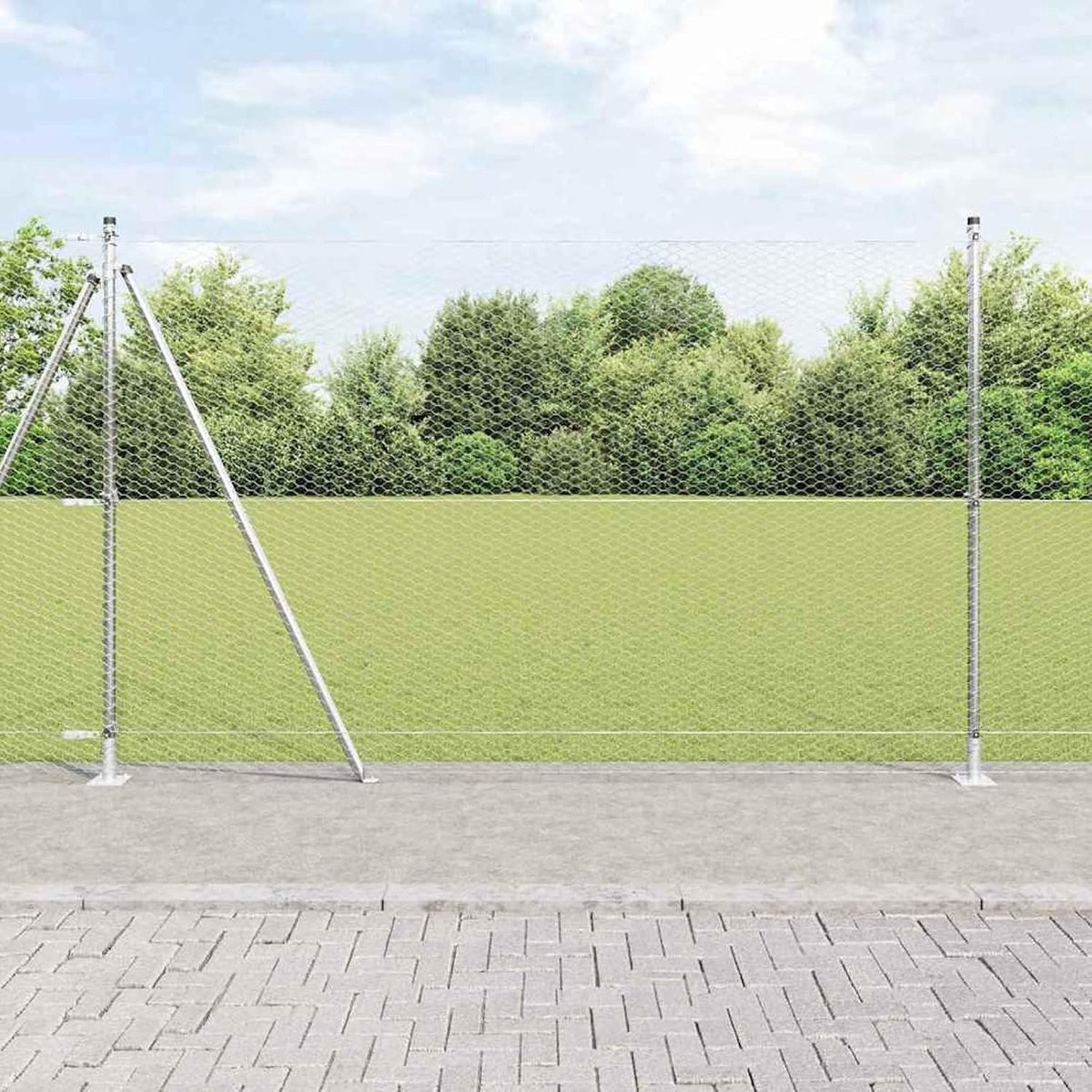 Zeshoekige omheining 1,4 x 25 m, hekpalen met bodemplaat 13 stuks Ø 32 mm 78,5 cm verzinkt staal, hekstangen metalen palen voor draadhekken tuinhek tuin weidehek buitenbereik 3353807
