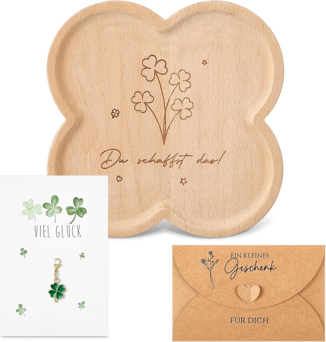 Dailygoods- Cadeautjes Geluksbrenger - Houten Bord - Sleutelhanger - Wenskaart - Envelop - Feestelijke Verjaardag - Geschenken