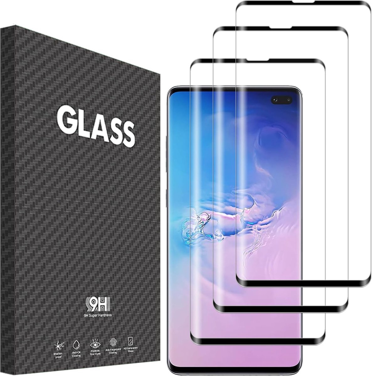 Protector voor Samsung Galaxy S10 Plus Schermbeschermer,3 Stuks Extern beeldscherm HD Doorzichtig Anti-krassen Anti-vingerafdrukken Bubbelvrij 9H Gehard Glas Eenvoudig te installeren