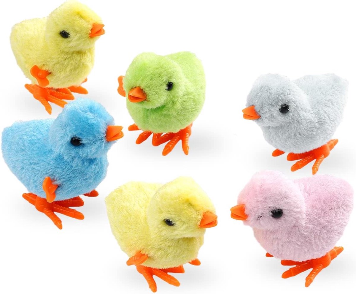 Kippenspeelgoed, 6 stuks, kip, speelgoed, cadeau voor kleine jongens en meisjes, paasdecoratie, kuiken, speelgoed paasmand, vulstoffen (pluche kuiken)