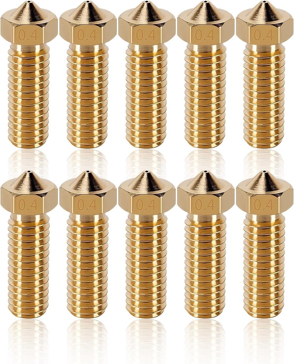 Dailygoods- Spuitmonden 10 stuks - Messing Sproeiers - 0,4 mm Uitgangsdiameter - Ingangsdiameter 2,00 mm - Compatibel met 3D-printers - Hoge Temperatu