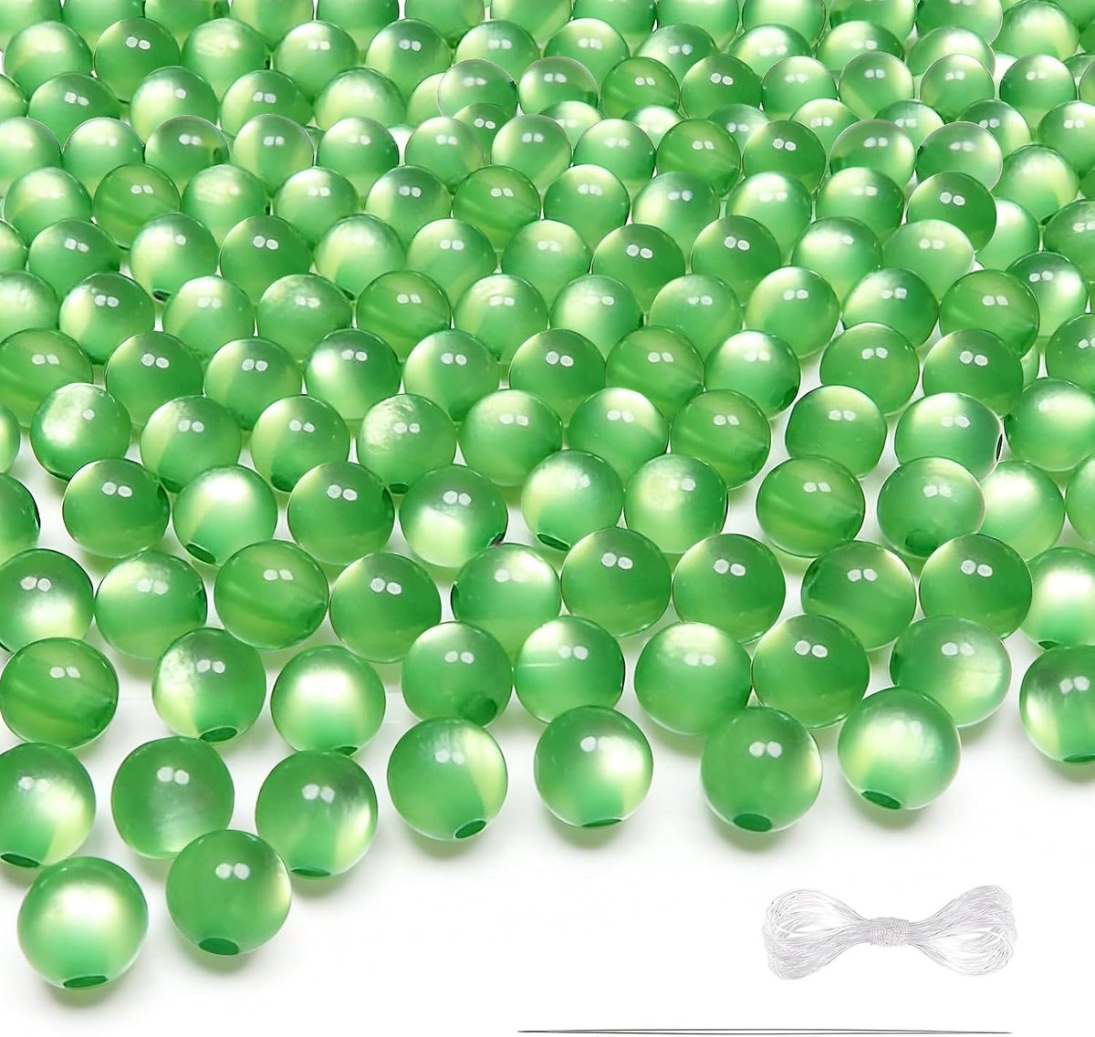 Dailygoods- Kattenoogkralen 100 Stuks - 8 mm Groen - Acrylkralen - DIY Sieraden - Kralennaald - Opbergdoos - Sieradenkralen