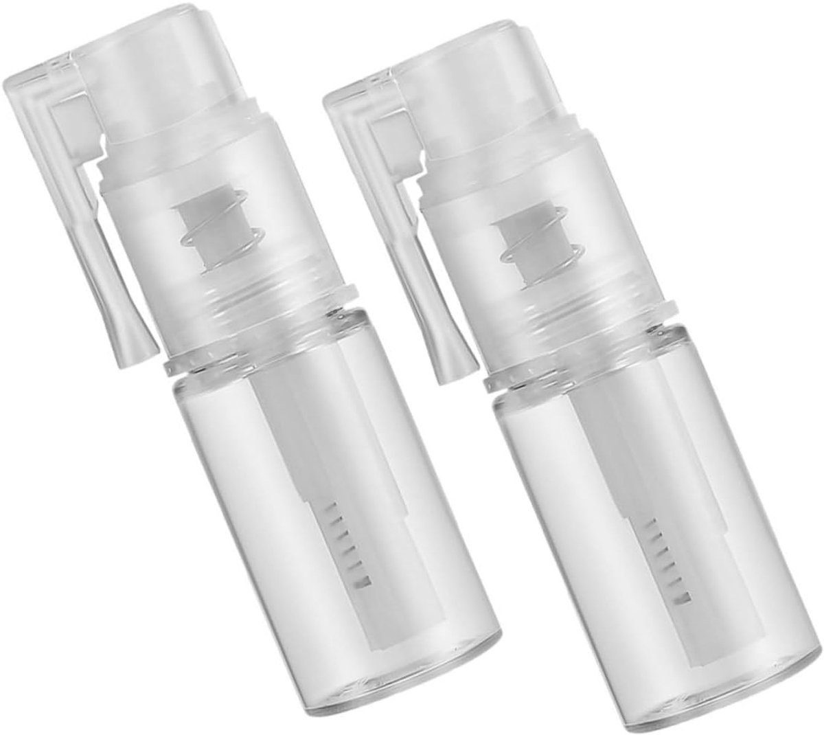2 Stuks Transparante Plastic Poedersprayflessen met Lange Hervulbare Drukknop Draagbaar voor Cosmetische Poeders Farmaceutische Schoonmaaktoepassingen voor Salon Thuisgebruik