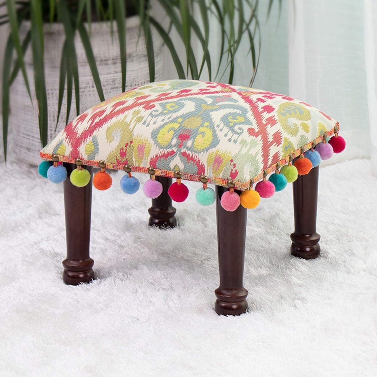 Ottomaanse Ottomanen, Bank Vierkante Voetbank, Stof Lage Kruk Ottomanen Bank Met 4 Houten Benen Amerikaanse Poef Voor Woonkamer Home Decor-Witte esdoorn 38x38x30cm (15x15x12inch)