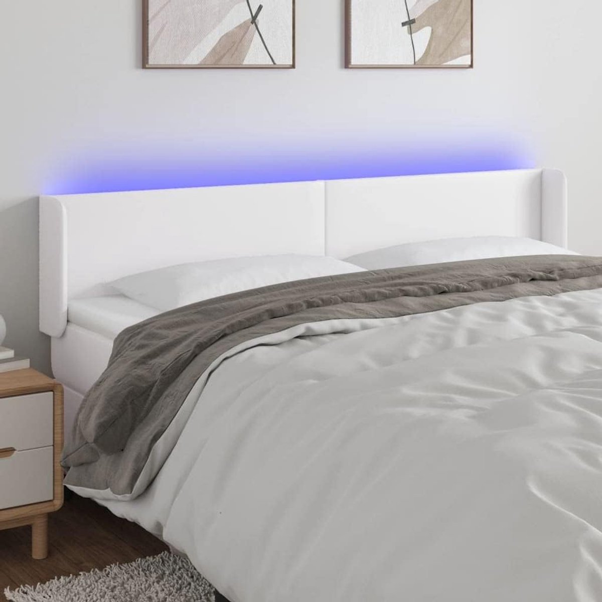 Bedhoofdeinde met led, wit, 203 x 16 x 78 / 88 cm, kunstleer, verstelbare hoofdsteun voor slaapkamer met ledstrip, hoofdeinde bedondersteuning rugsteun, eenvoudige montage