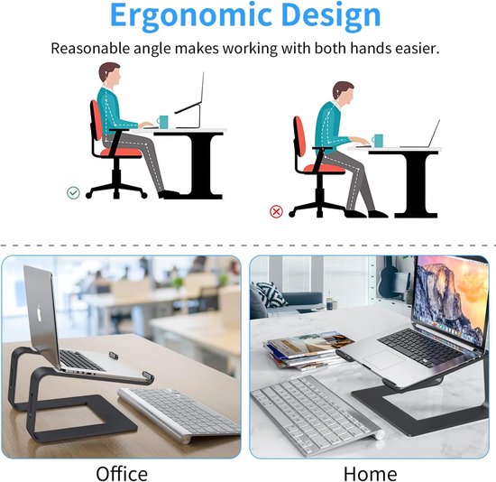 Ergonomische notebookstandaard, aluminium houder, houder, standaard voor MacBook Pro/Air, Huawei MateBook, Surface, Dell, HP, Lenovo en meer laptops van 10 inch ~ 17 inch — afbeelding 2