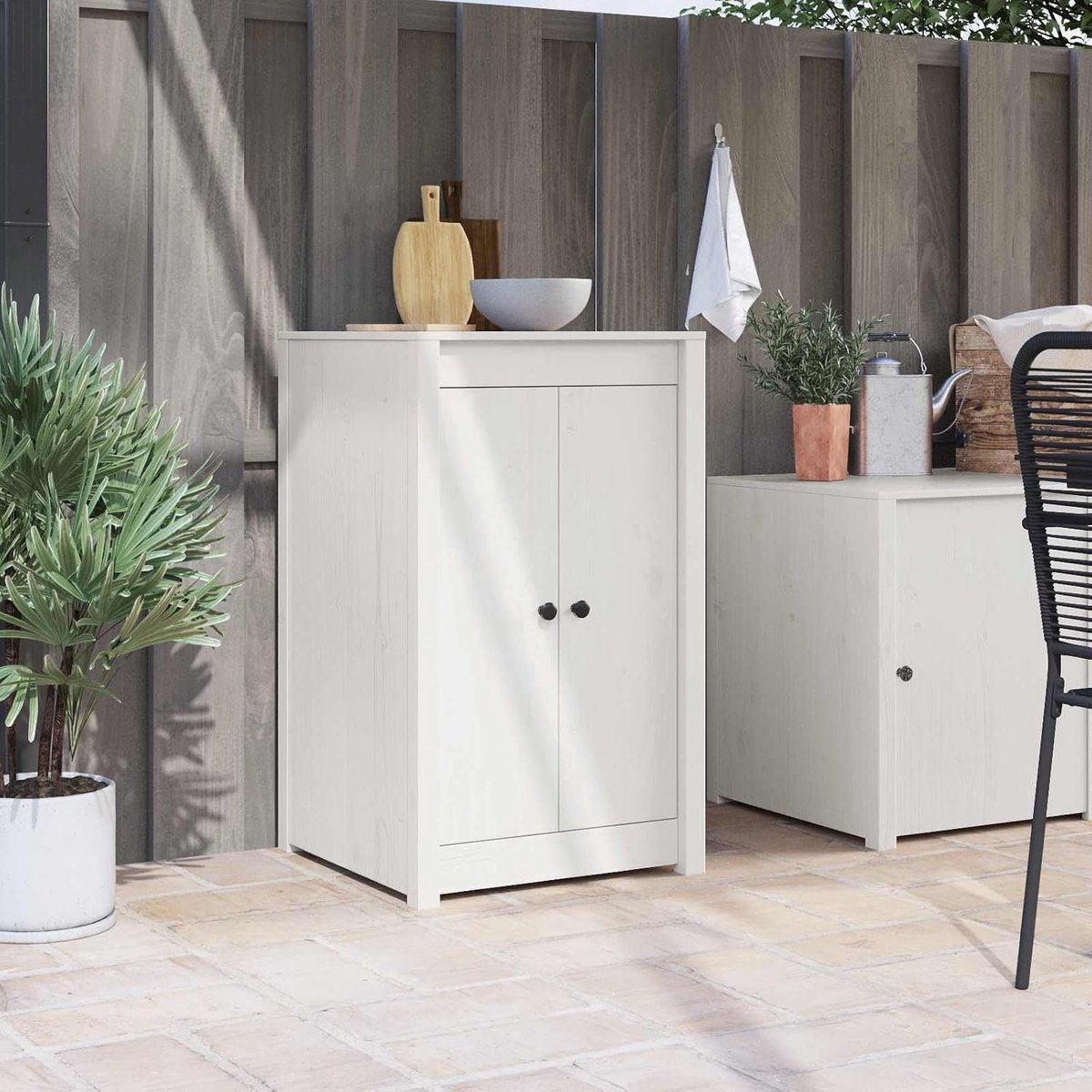 Van massief grenenhout, 50 x 9 x 82 cm, keukenfront voor binnen, wit met zwarte knoppen