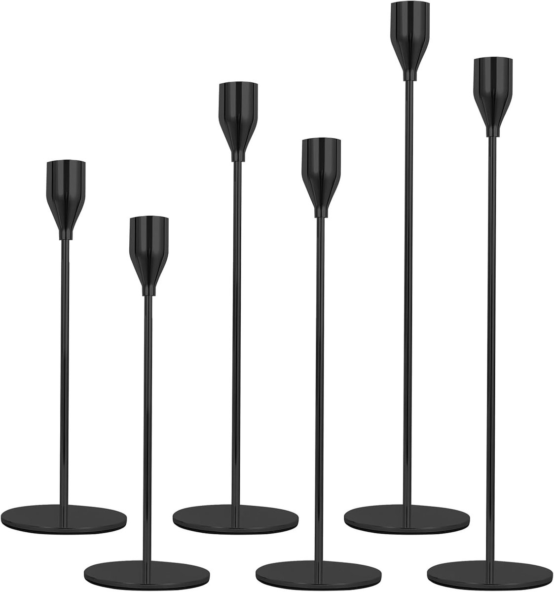 Dailygoods- Kandelaars Set van 6 - Zwarte Kandelaar - Taps Toelopende Kandelaar - Antislip Basis - IJzer Materiaal - Elegante Woonaccessoires - Kaarse