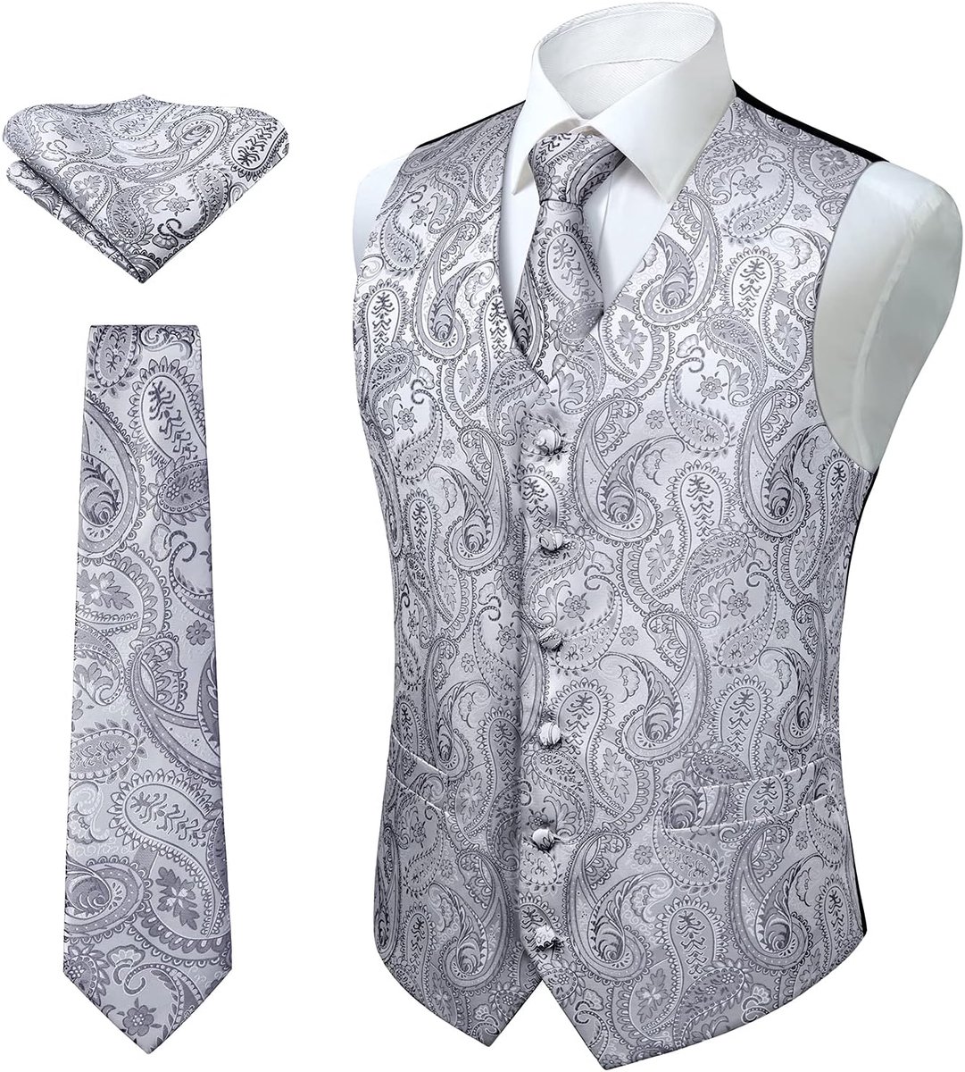 Vesten voor mannen bruiloft paisley vest bloemen jacquard stropdas zak vierkant feest formele vest pak set S-6XL