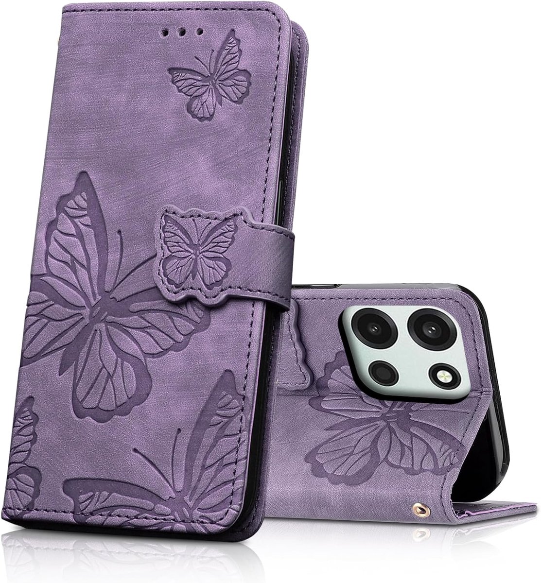 Hoes voor mobiele telefoon voor OnePlus Nord 6, beschermhoes, flip case, PU lederen magnetische vlinders, lederen hoes, tas voor OnePlus Nord 6, paars