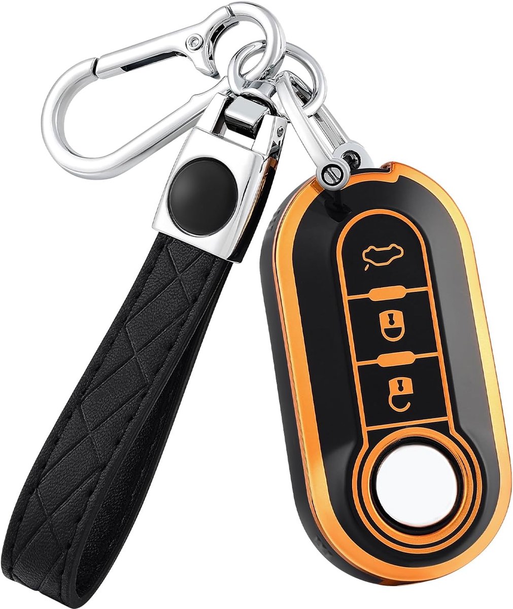Sleutelhoes Sleuteletui Autosleutelbehuizing voor Fiat 500 Panda Punto Bravo Brava Lancia Ypslon Abarth Doblo Ducato Linea Ulysse Tipo, Zwart Goud