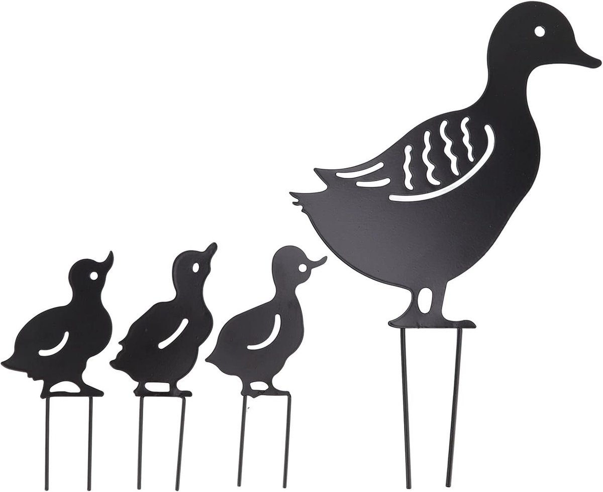 Tuinornamenten Buiten, Set van 4 Metalen Dierenuitsnijdingen, Zwarte Ijzeren Kunst Eendornamenten voor de Tuin Gazon Patio Tuindecoratie