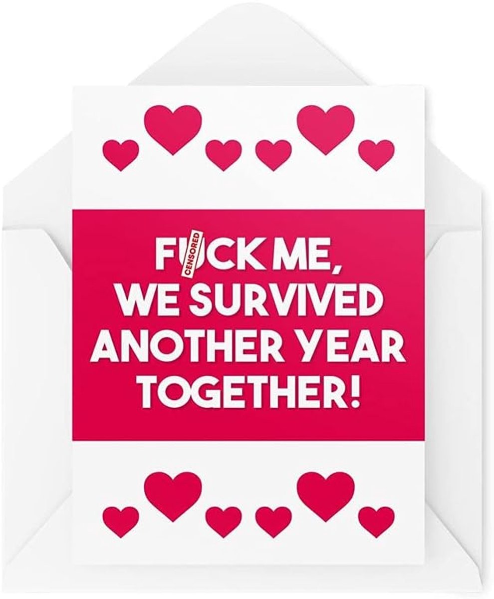 Man Kaarten Anniversary Card We hebben een ander jaar samen overleefd voor haar vrouw Valentijnsdag Vriendin Best Swear Nieuwigheid CBH537