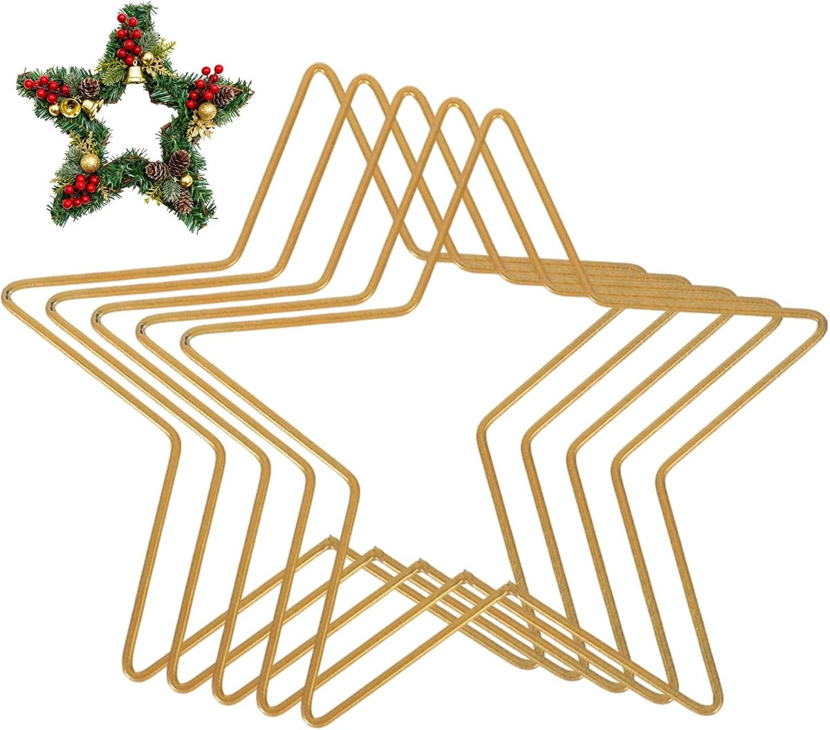 Set van 5 metalen ringen om te knutselen, 20 cm doe-het-zelf ster voor raamdecoratie, voor feestdagen en bruiloftsdecoratie, doe-het-zelf dromenvanger, goud
