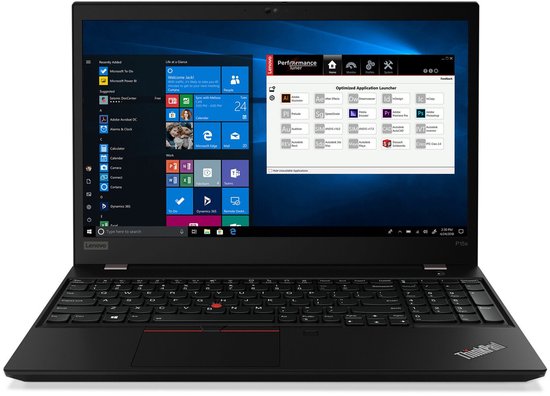 Open zwarte Lenovo ThinkPad laptop met Windows 10 startmenu en software applicaties.