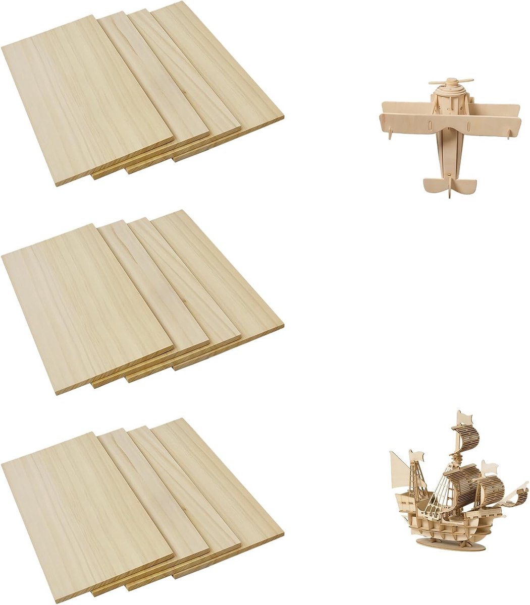 12 Stuks Houten Patronenplaten, 200x100x2 mm, Lichte Balsa Hout, Perfect voor DIY Houten Patronen en Ambachtelijke Projecten